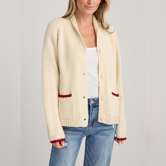 Contrasting Lobster Coastal Print Knit Cardigan Button Long Sleeve Patch Pocket - Picture 4 of 6